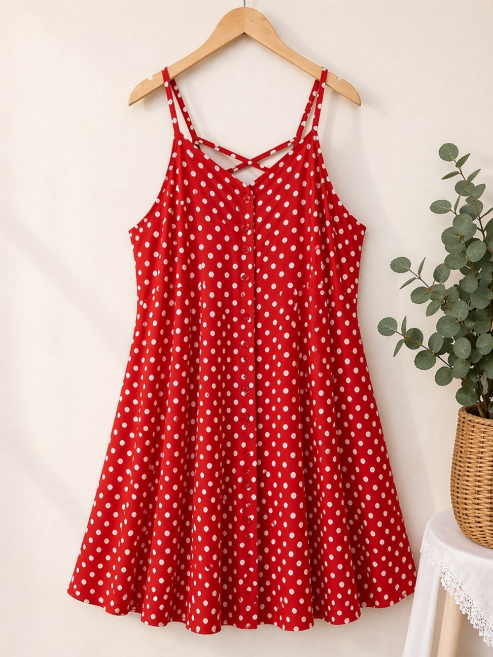 Forever 21 Plus Red Polka Dot Dress 3X | Button Front Retro Pin-Up Summer Dress